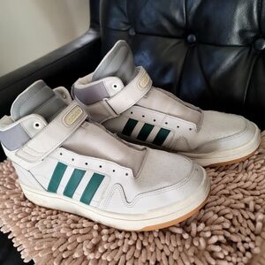 Adidas High-Top Sneakers with Green Stripes